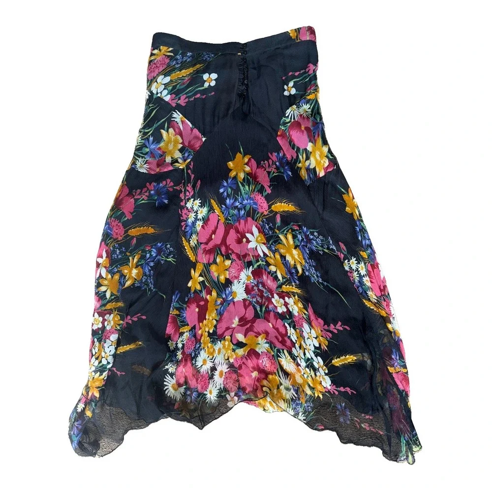 Vintage Blumarine Y2K Floral Silk Asymmetrical Midi Skirt IT 44 Made Italy